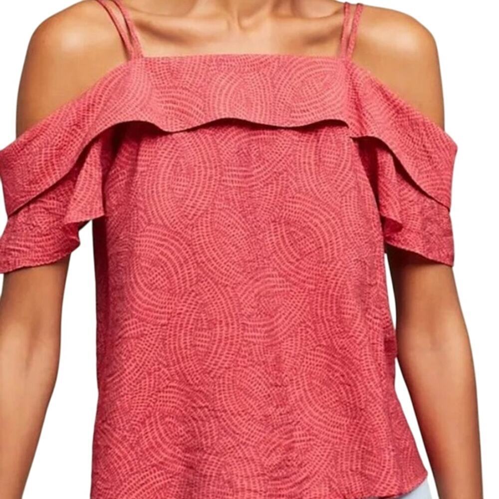 Maeve Mandalay off shoulder XS lace tie back summer boho coral pink EUC textured